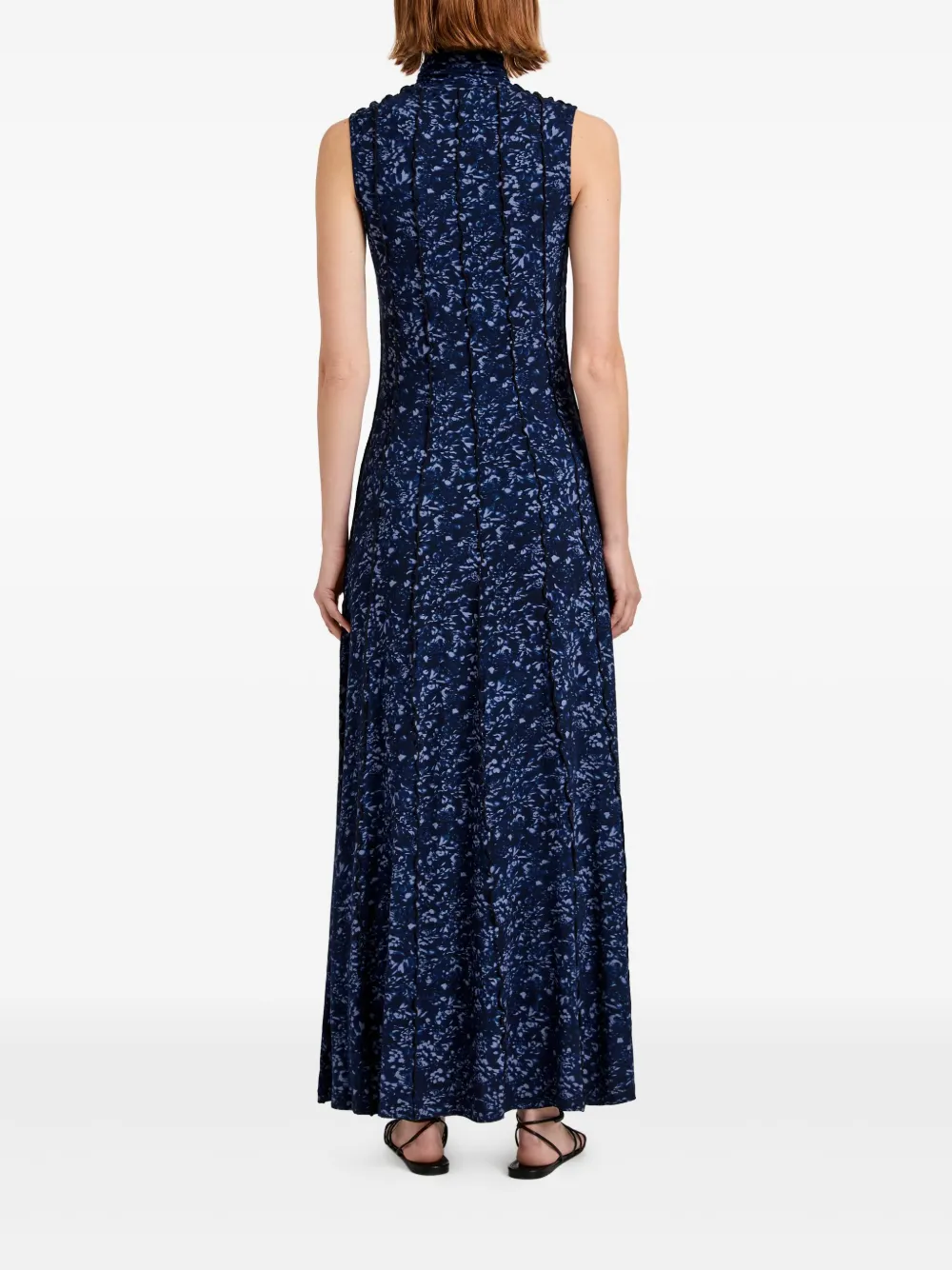 Proenza Schouler White Label Mouwloze jurk met hoge hals en bloemen Blauw