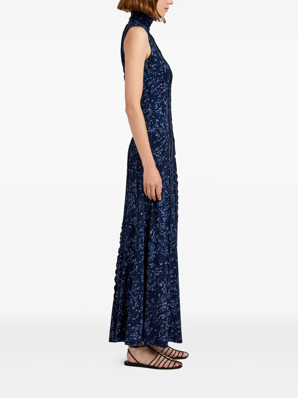 Proenza Schouler White Label Mouwloze jurk met hoge hals en bloemen Blauw