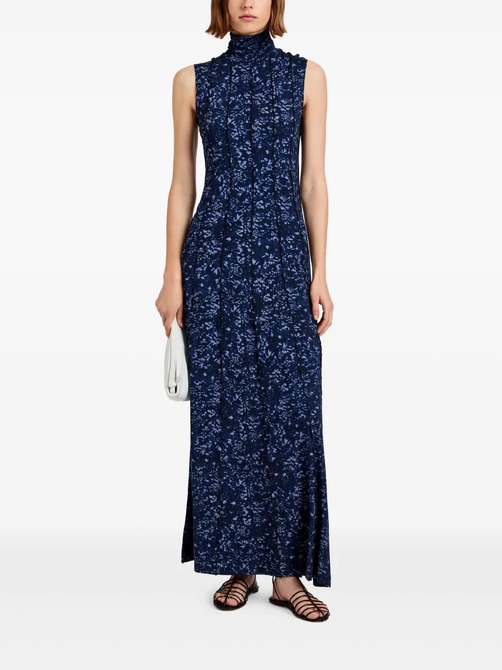 Proenza Schouler White Label Mouwloze jurk met hoge hals en bloemen Blauw