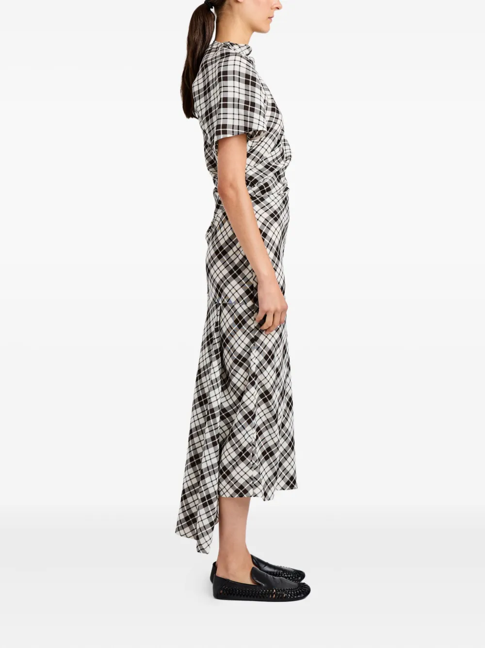 Proenza Schouler Hallie asymmetric-neckline plaid dress Zwart
