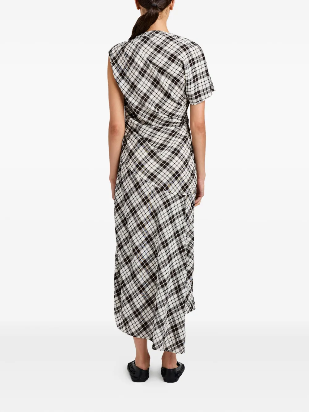 Proenza Schouler Hallie asymmetric-neckline plaid dress Zwart