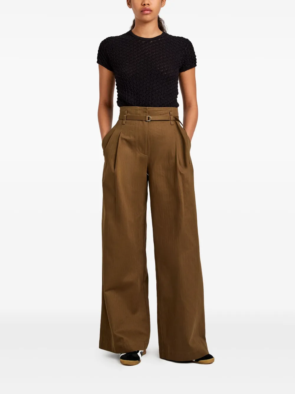 Proenza Schouler White Label Plooibroek met wijde pijpen Bruin