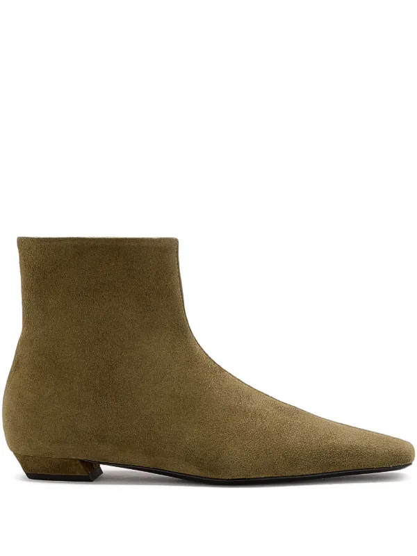 Proenza Schouler Trap Flat Ankle Boots in Kidsuede in Green