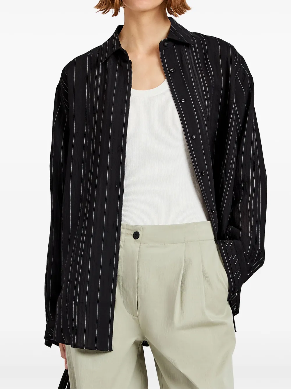 Proenza Schouler White Label Raven stripe woven shirt Zwart