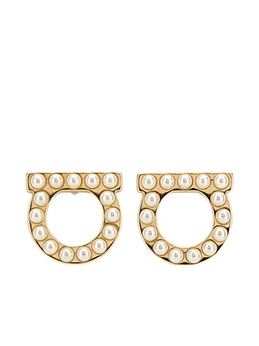 Ferragamo Gancini Earrings Gold-tone Finish Pearl Embellishments
