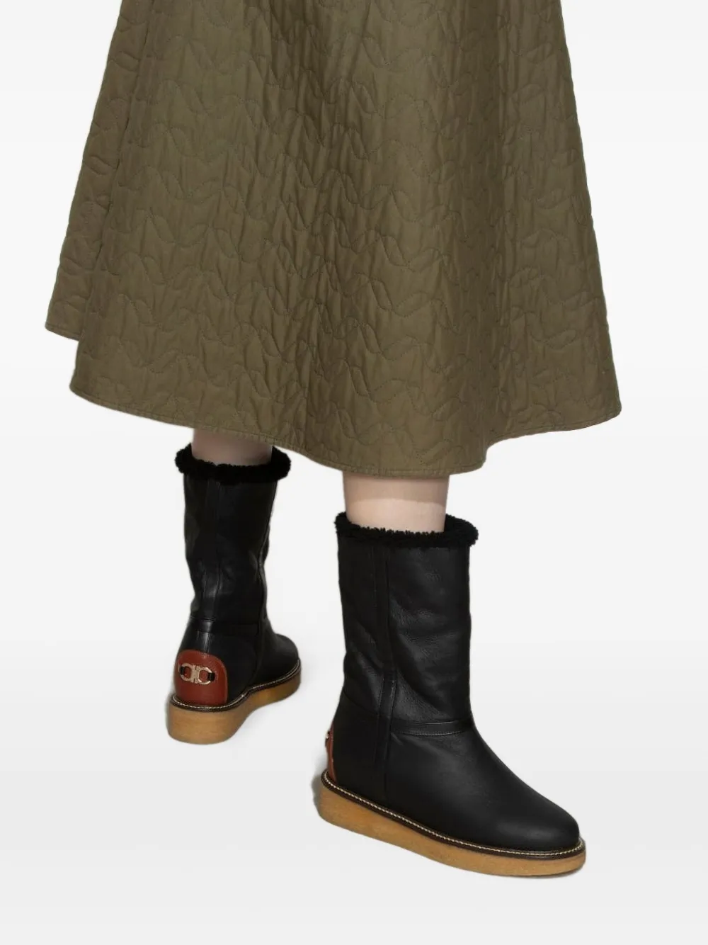 Ferragamo shearling-trim boots Black