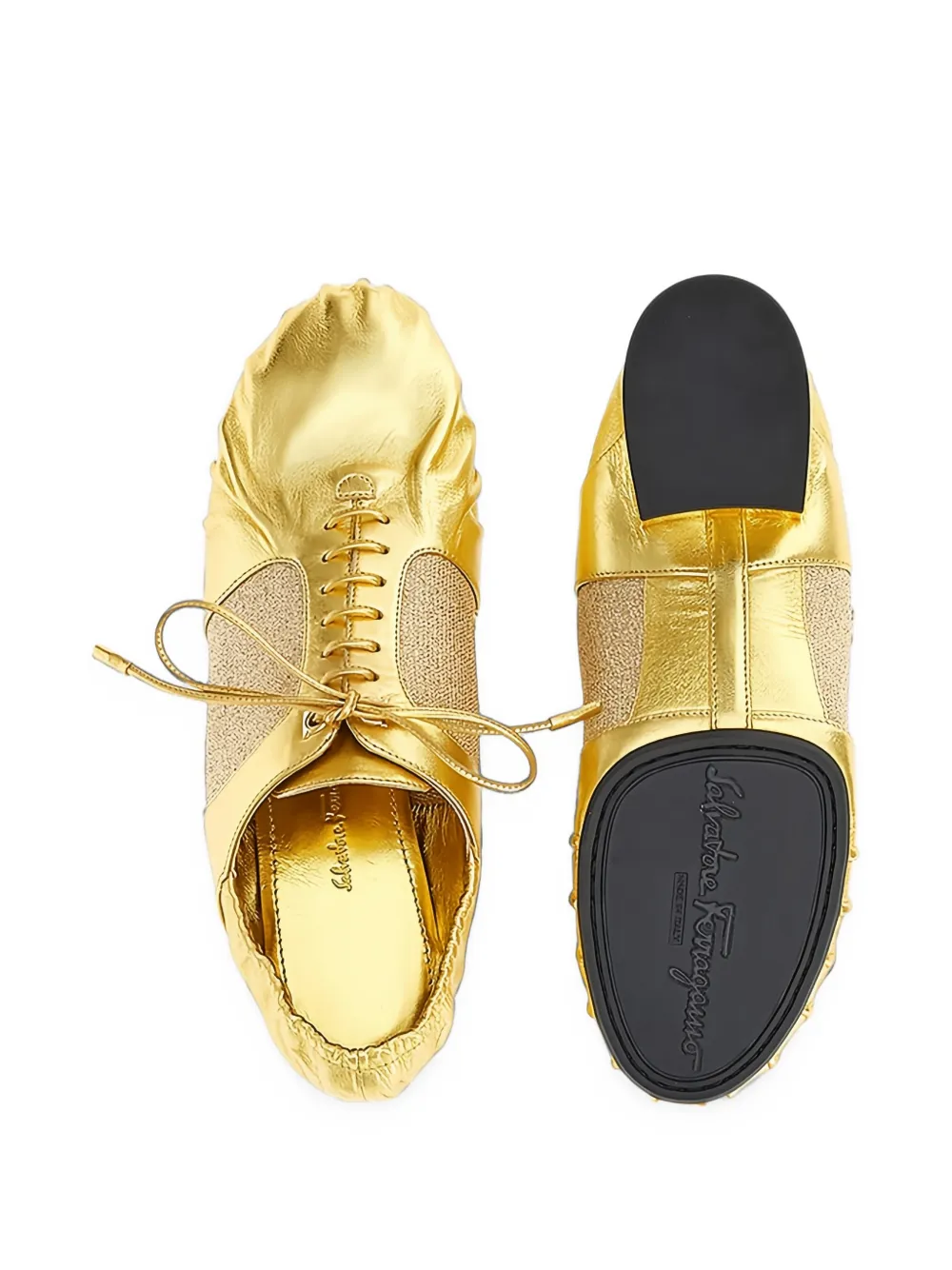 Ferragamo lace-up metallic Oxford shoes Goud