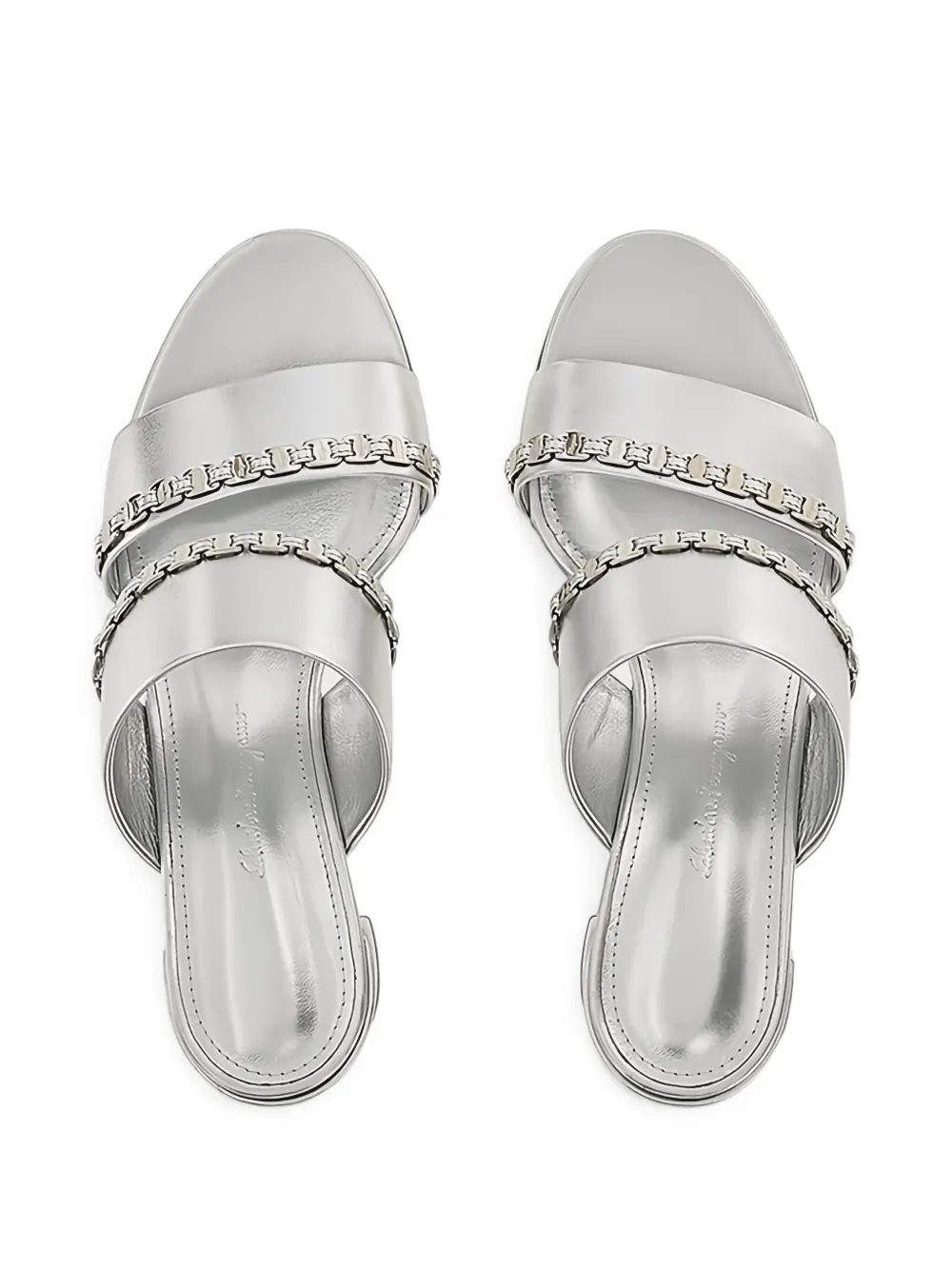 Ferragamo Gancini chain leather sandals Zilver