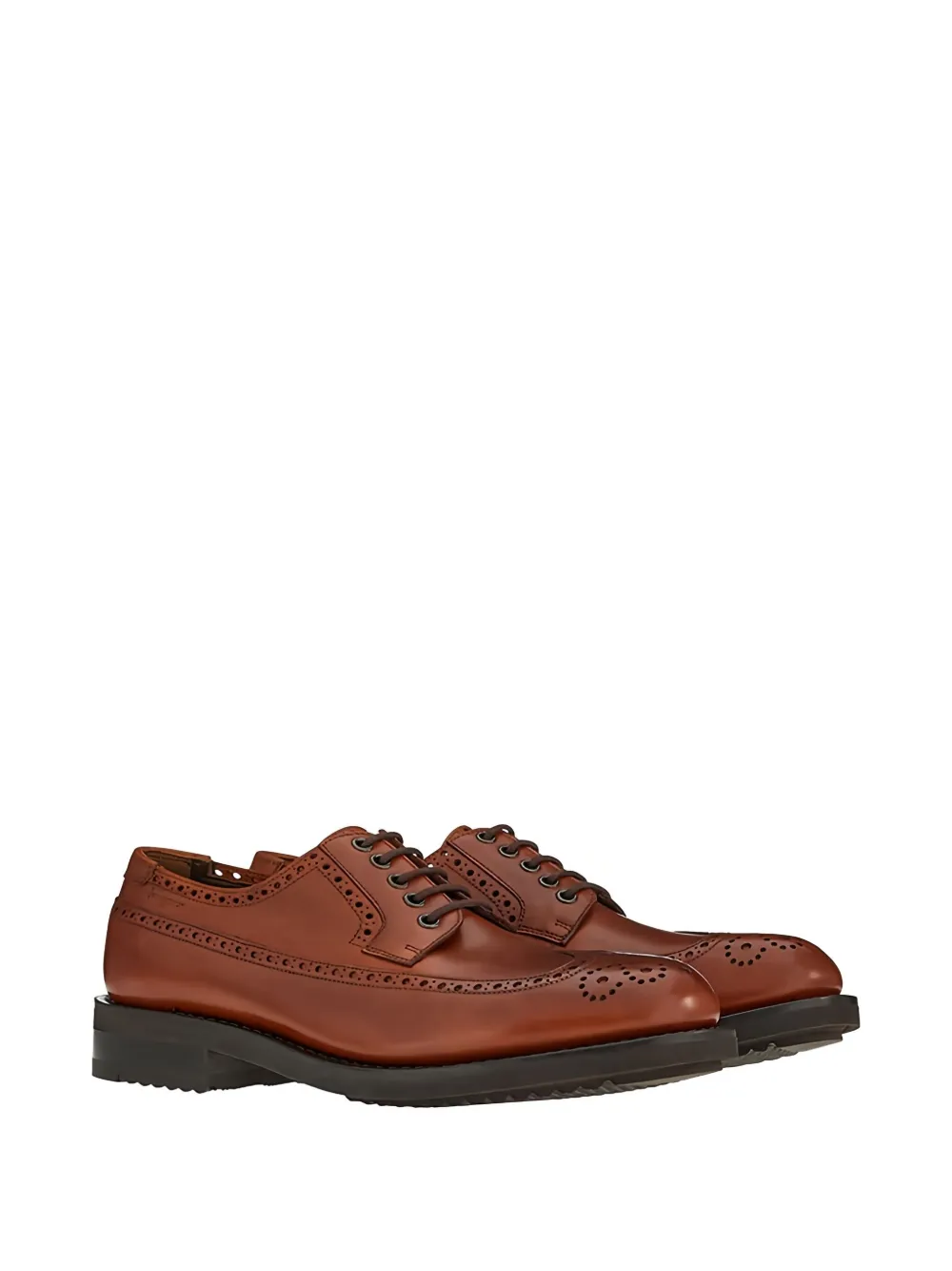 Ferragamo Leather Wingtip Derby Shoes In Brown