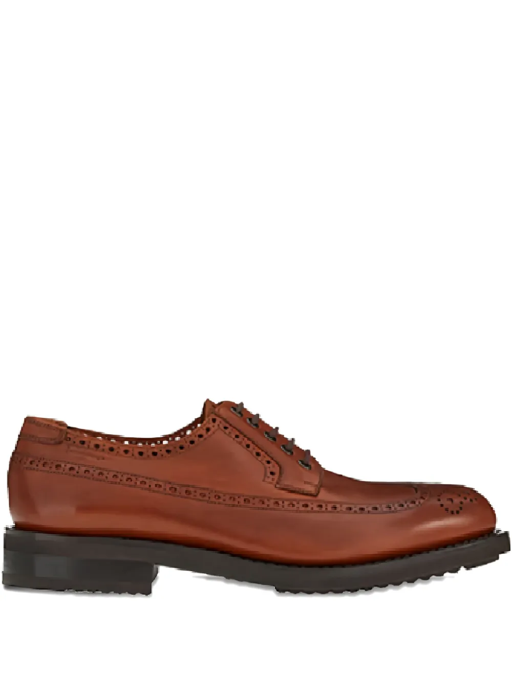 Ferragamo Leather Wingtip Derby Shoes In Brown