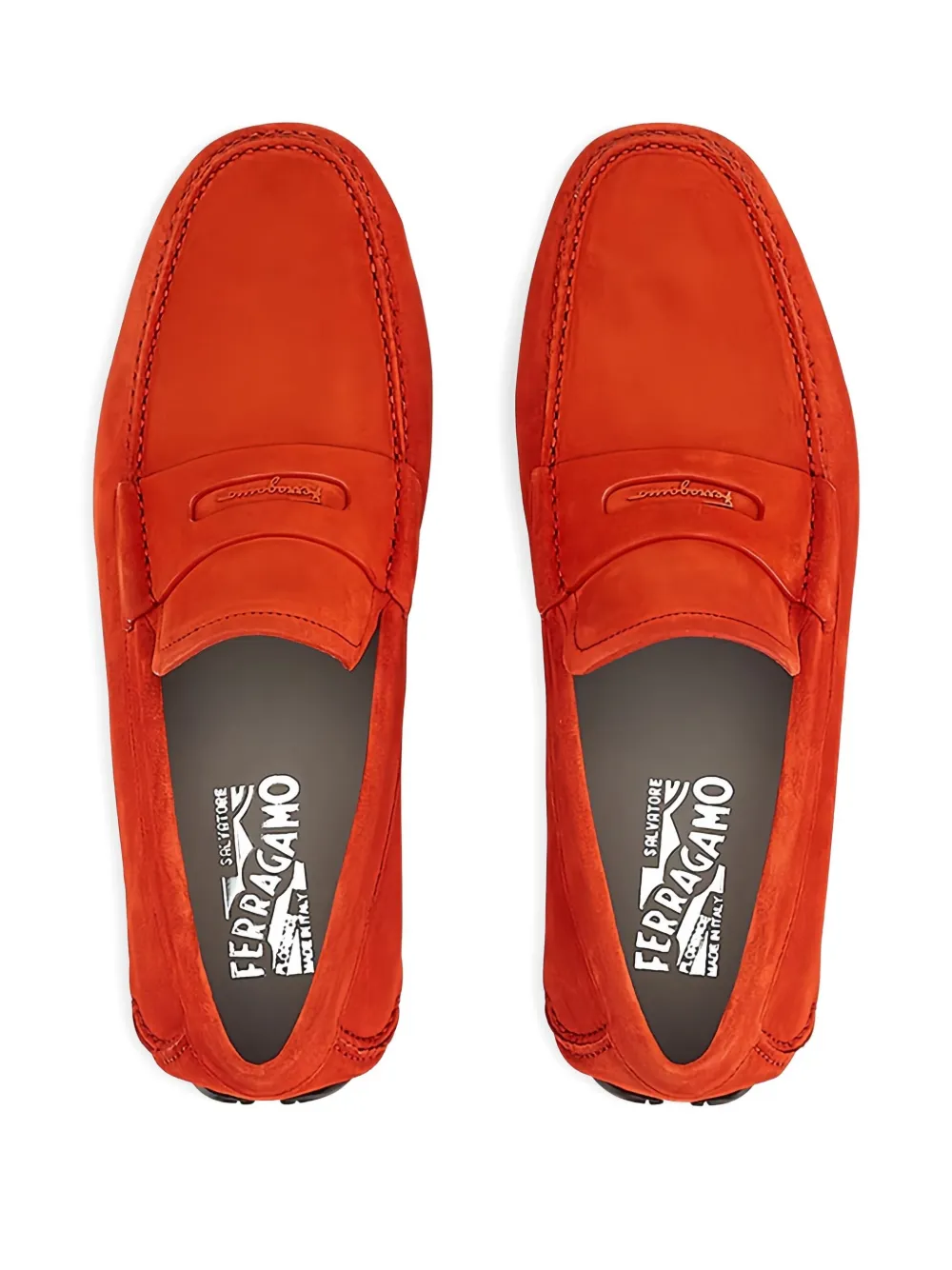 Ferragamo Suede Leather Loafers In Orange