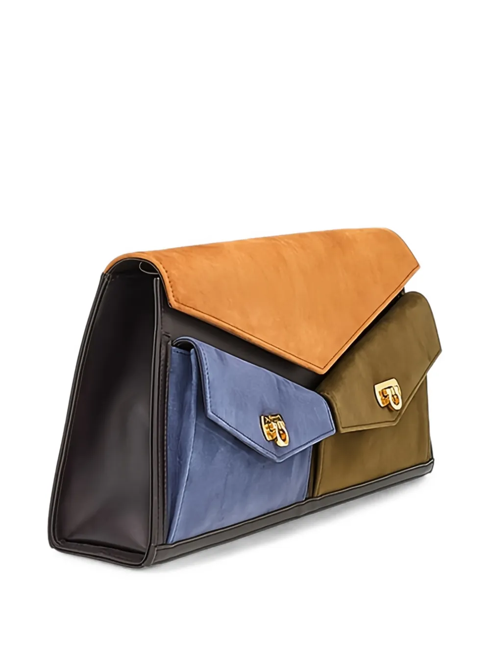 Ferragamo Gancini panelled clutch bag - Marrone