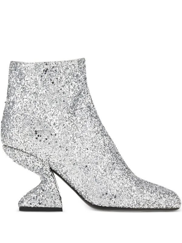 Ferragamo Glitter-effect Sculpted-heel Ankle Boots in Grey
