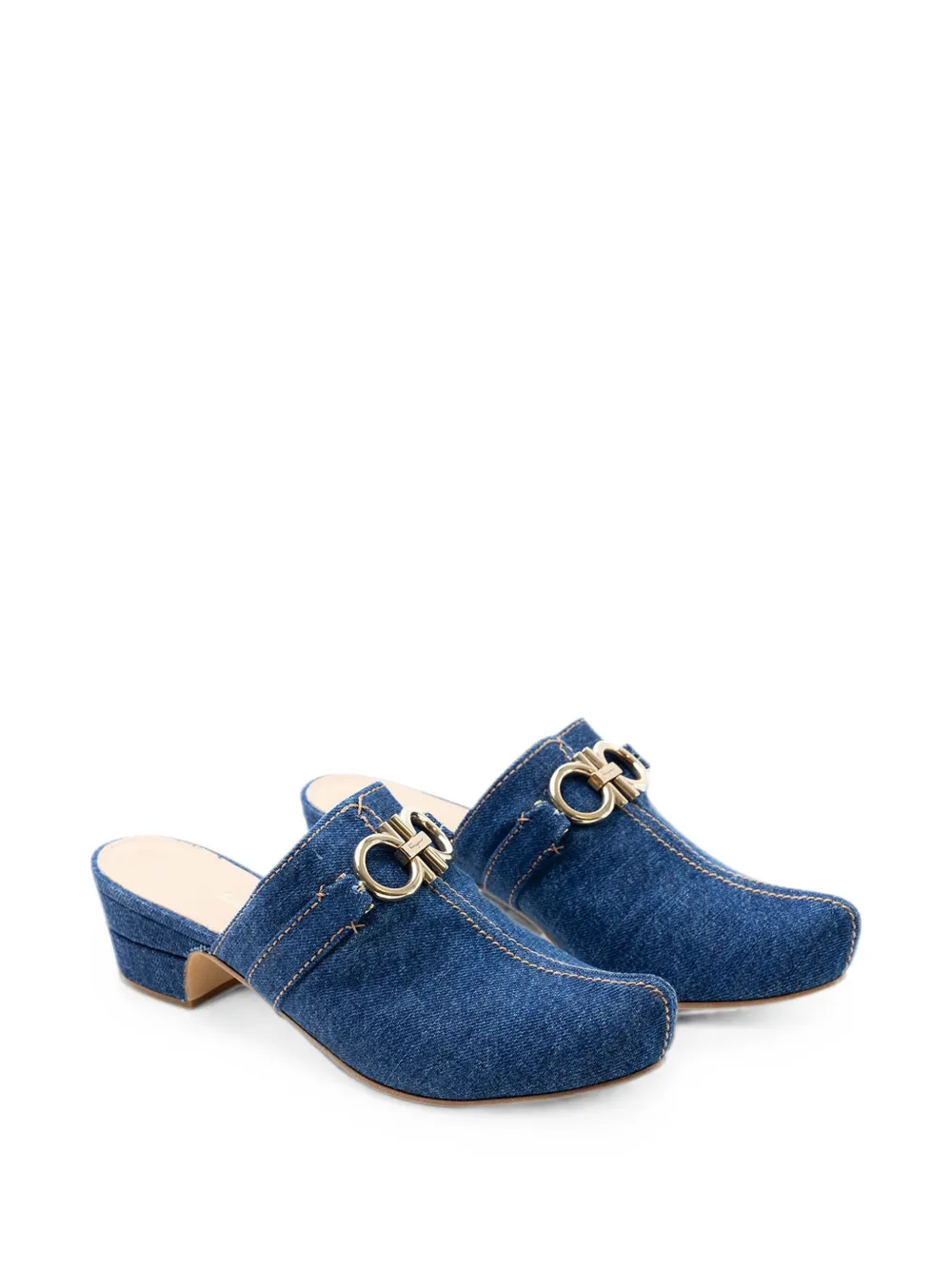 Ferragamo Denim muiltjes met Gancini-detail Blauw