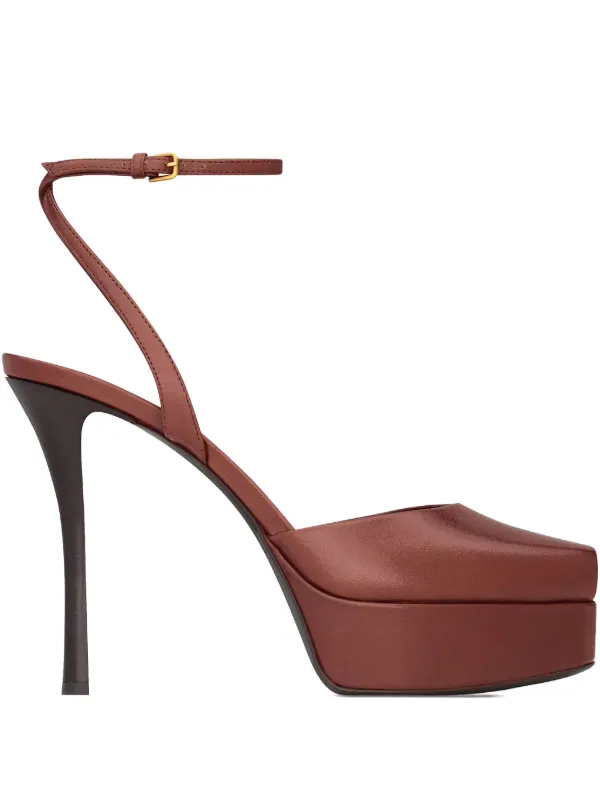 Saint Laurent 85mm La Scandale Platform Sandals in Brown