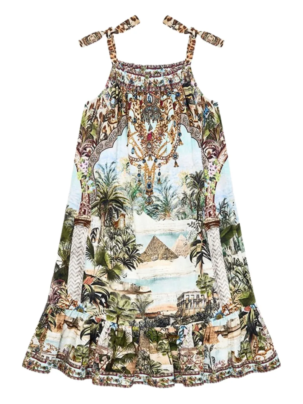 Camilla Kids Jurk met spaghettibandjes en tropische print Bruin