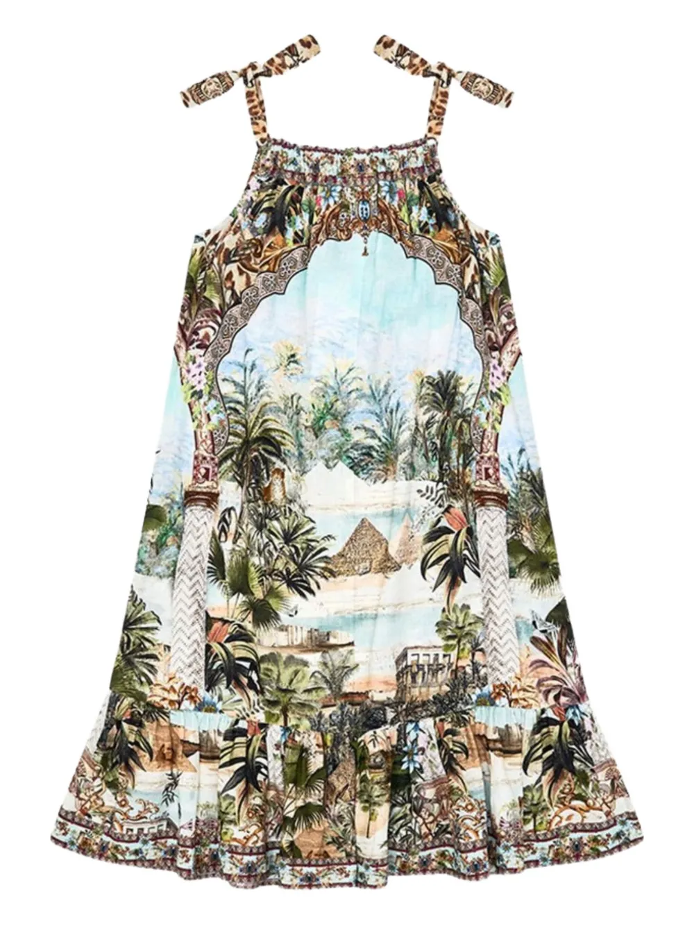 Camilla Kids Jurk met spaghettibandjes en tropische print Bruin