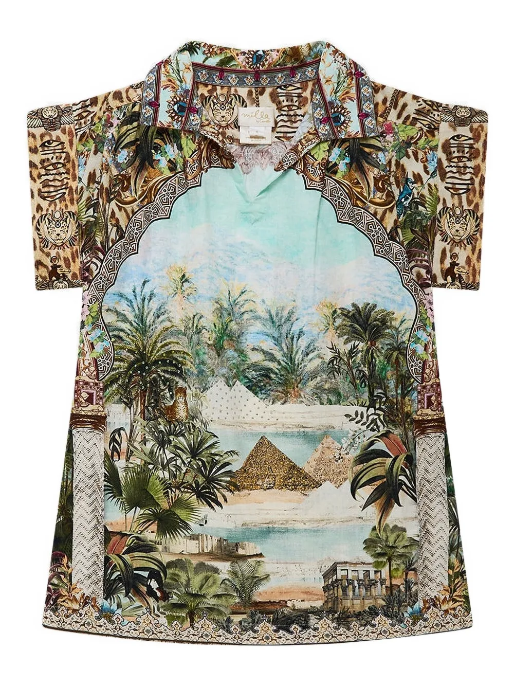 Camilla Kids short-sleeve pyramid-print dress | Brown | Image 1