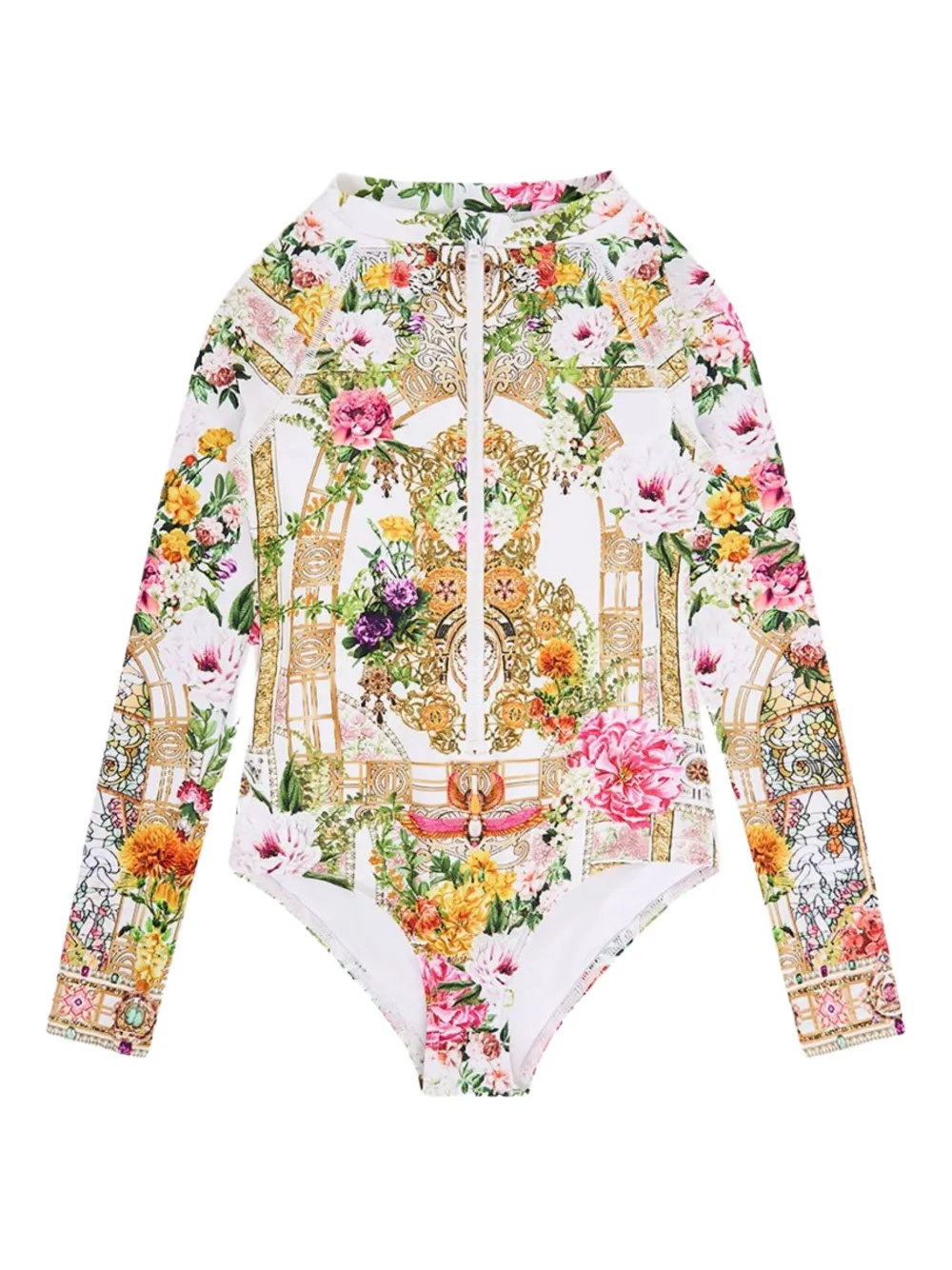 Camilla Kids Body met bloemenprint en lange mouwen Wit