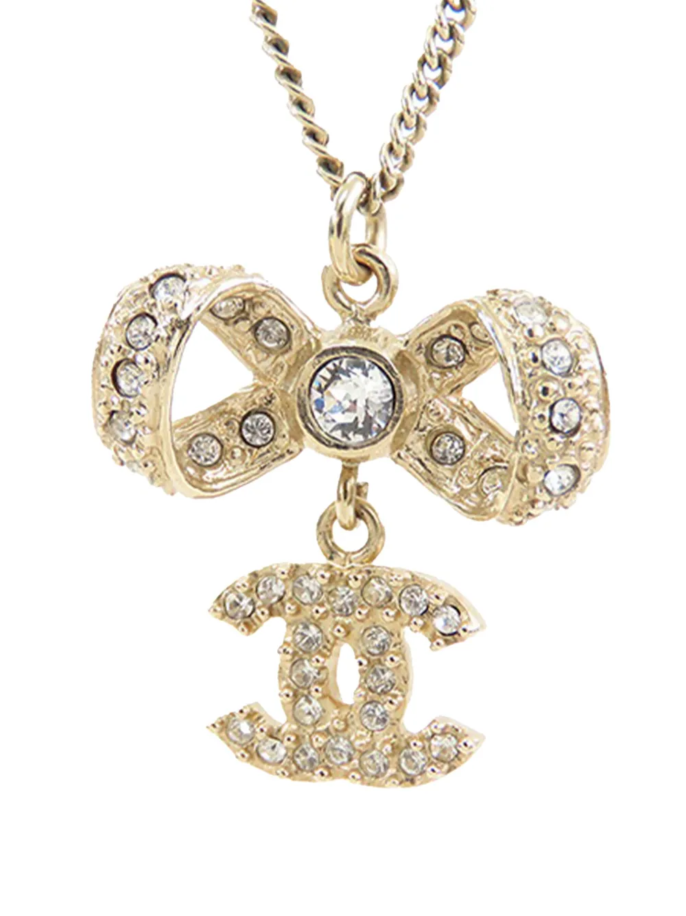 2016 Gold Plated CC Bow Crystal Pendant Necklace costume necklace