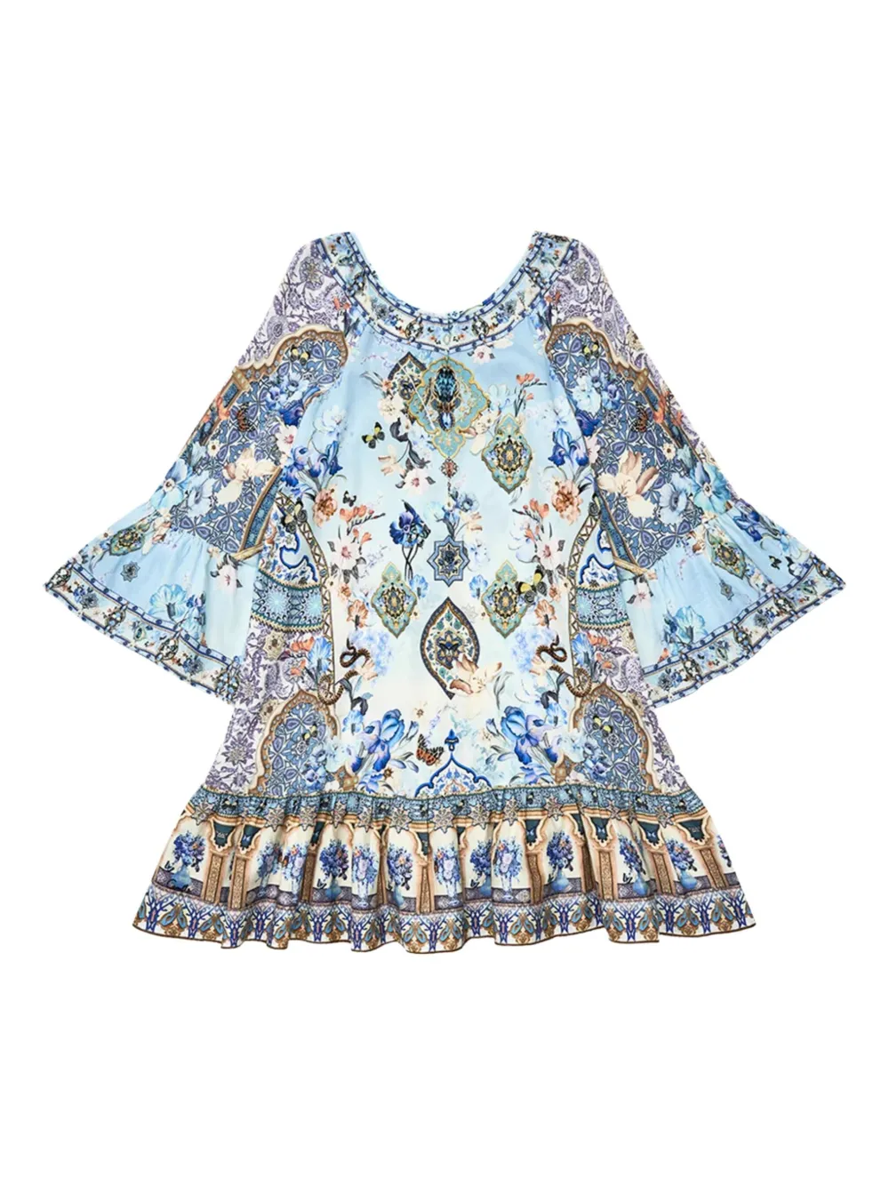 Camilla Kids Jurk met bloemenprint en klokmouwen Blauw