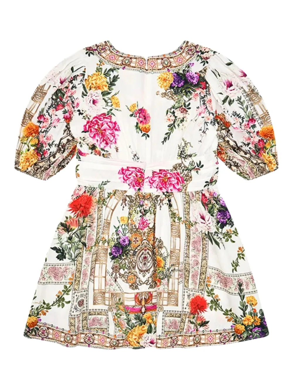 Camilla Kids Jurk met pofmouwen en bloemenprint Wit