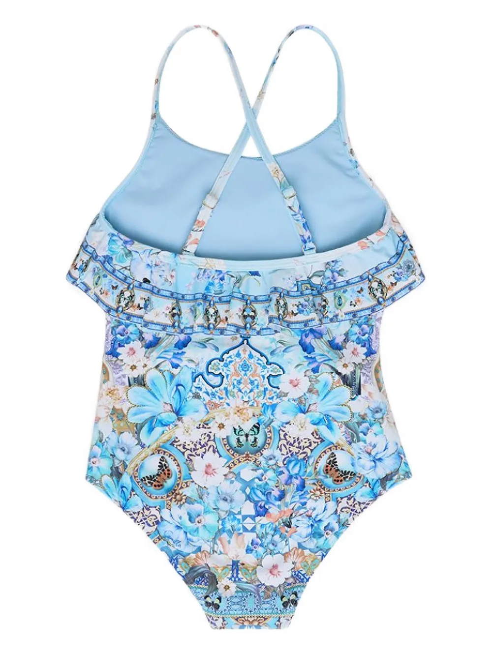 Camilla Kids Badpak met gekruiste rug en franje hals Blauw