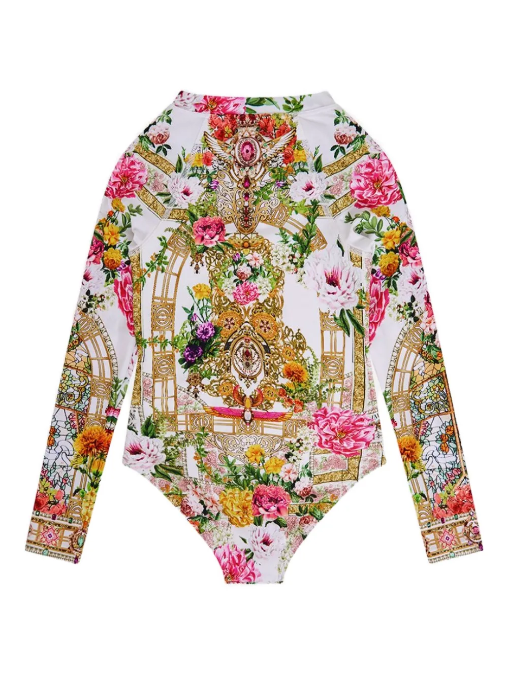 Camilla Kids Body met bloemenprint en rits Wit