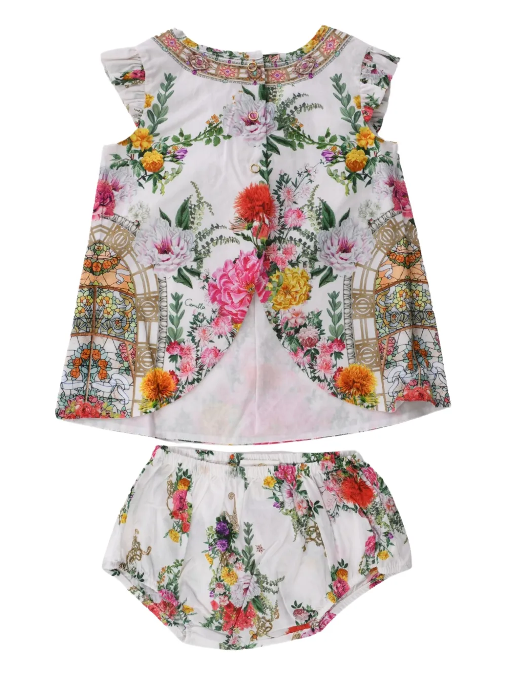 Camilla Kids Shorts en top met ruches en bloemenprint Wit