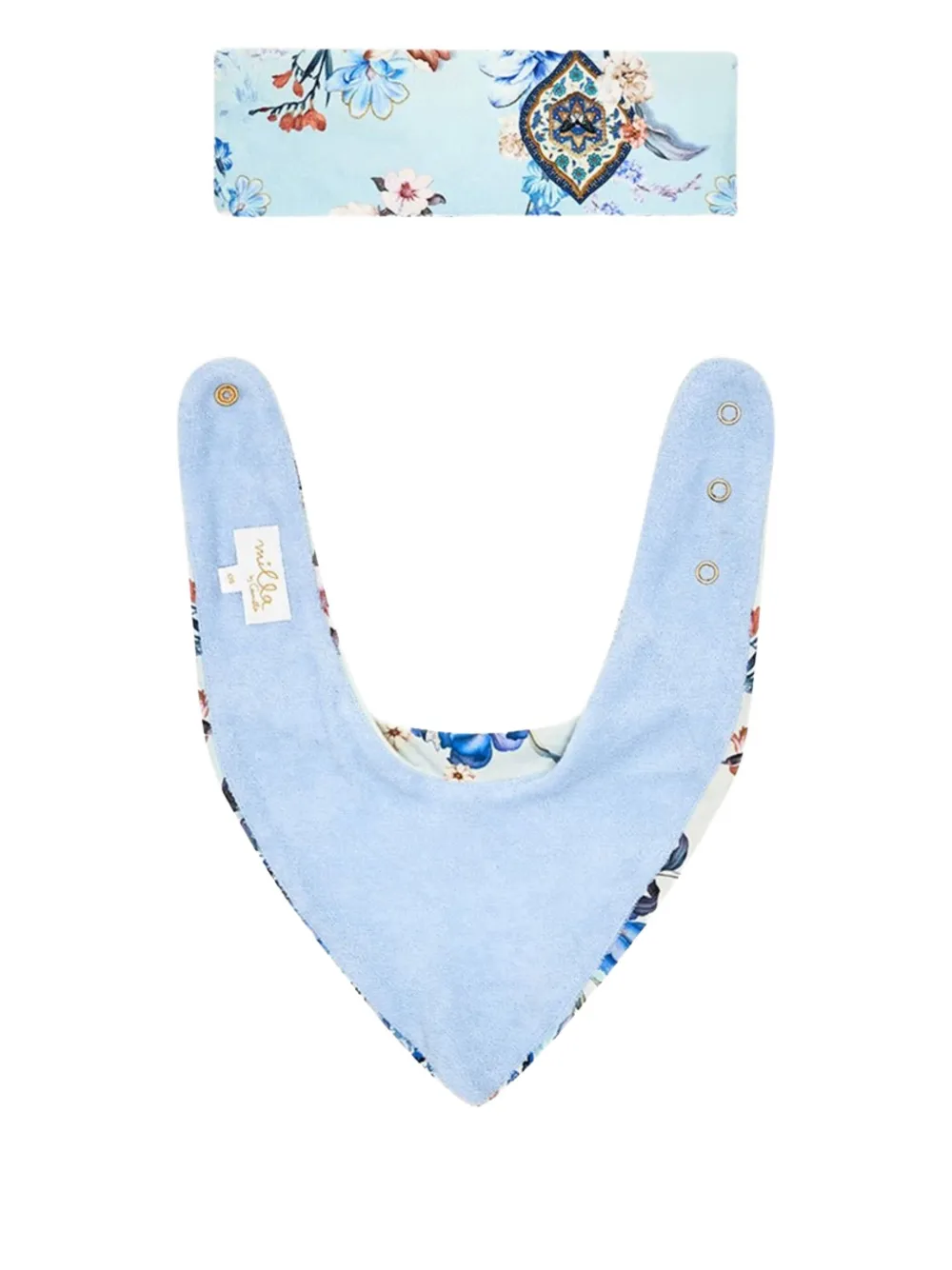 Camilla Kids Haarband en slabbetje met bloemenprint Blauw