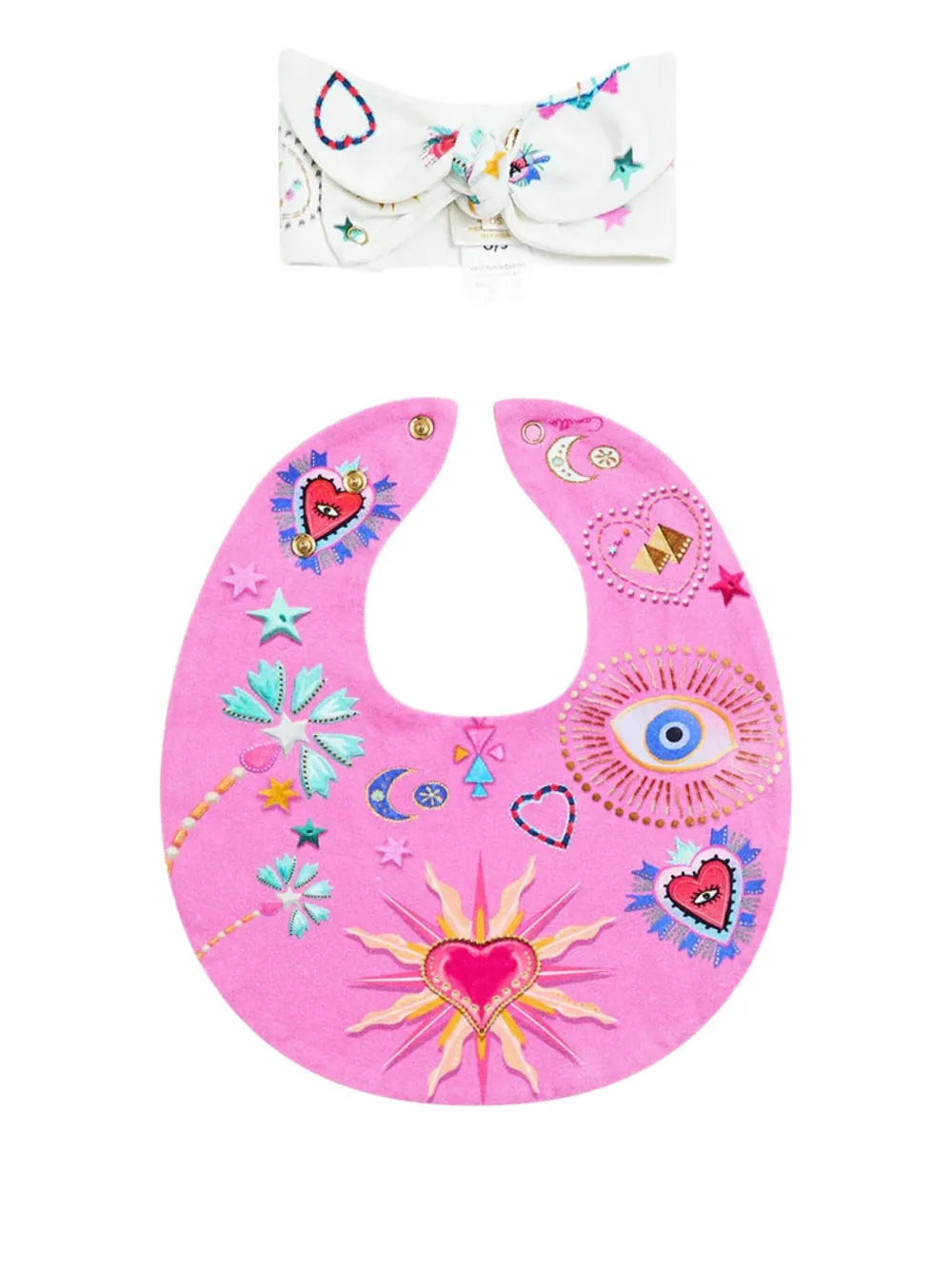 Camilla Kids Set aus Lätzchen und Haarband mit Herz-Stickerei - Weiß