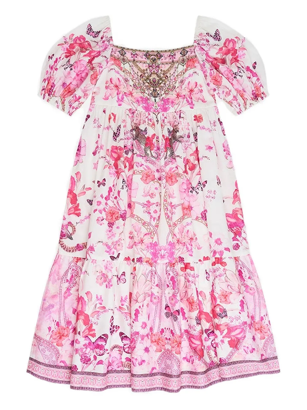 Camilla Kids puff-sleeve tiered dress | Pink | Image 1