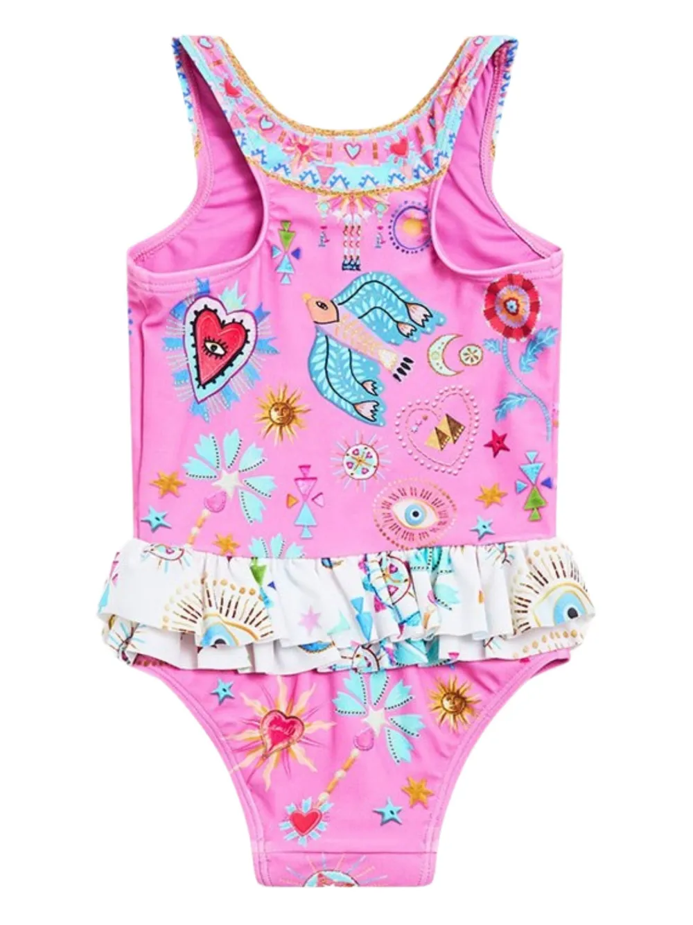 Camilla Kids Badpak met bloemenprint en ruches Roze