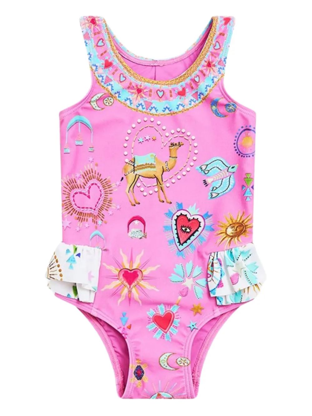 Camilla Kids Badpak met bloe print en ruches Roze