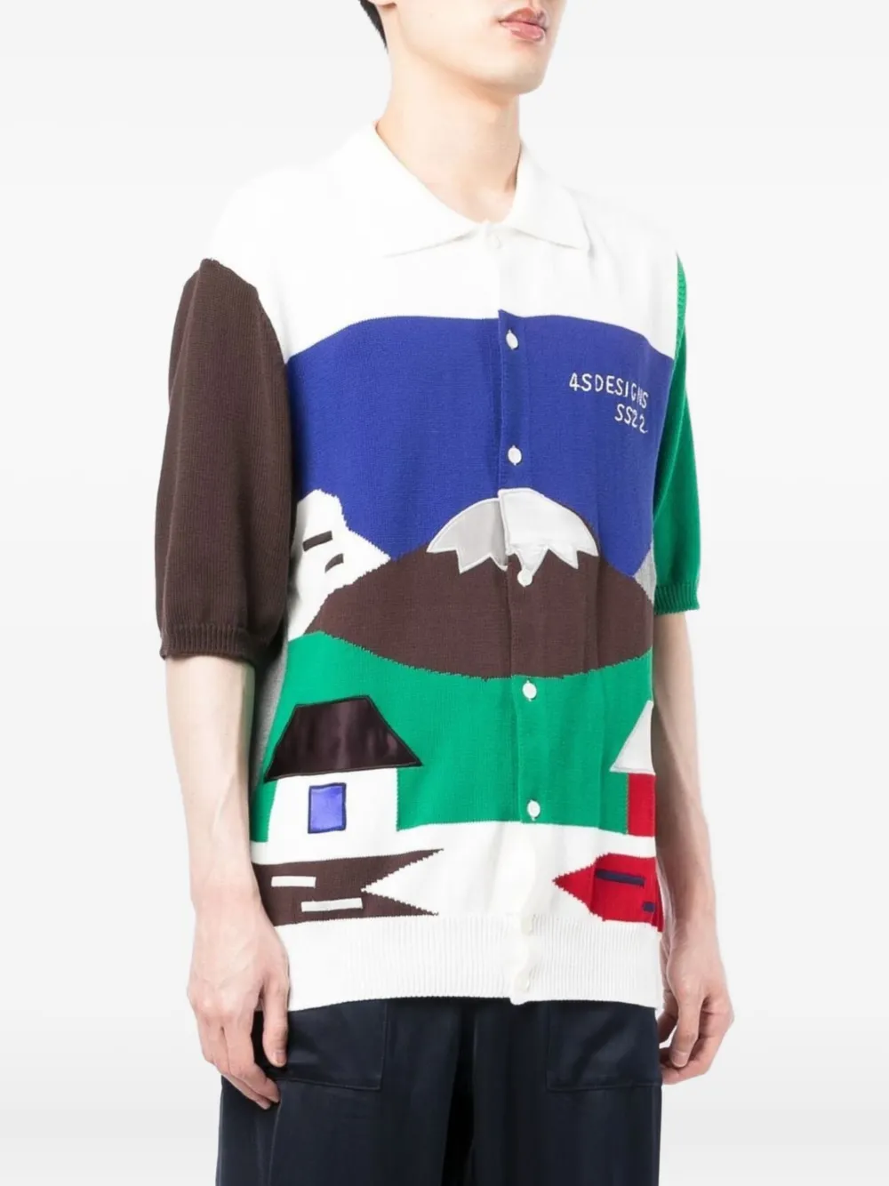 4SDESIGNS intarsia-knit short-sleeve shirt - Wit