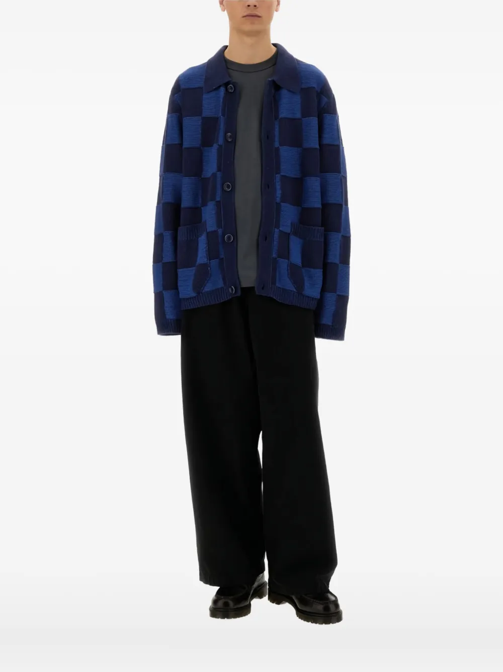 YMC Baker check pattern knitted cardigan | Cardigans | Image 2