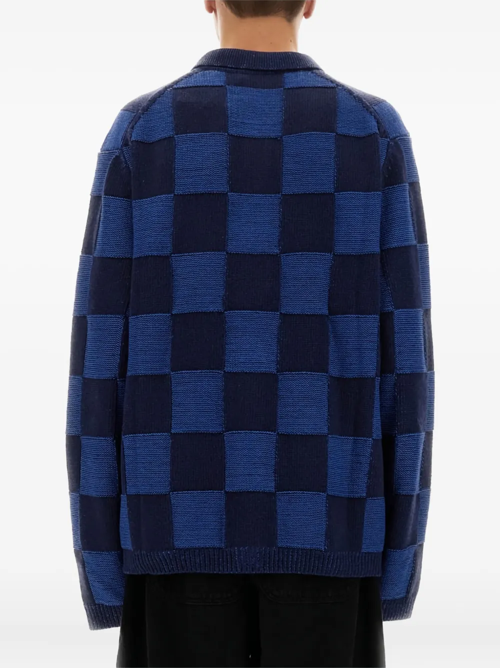 YMC Baker geruit gebreid vest Blauw