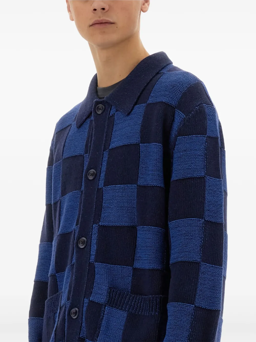 YMC Baker geruit gebreid vest Blauw