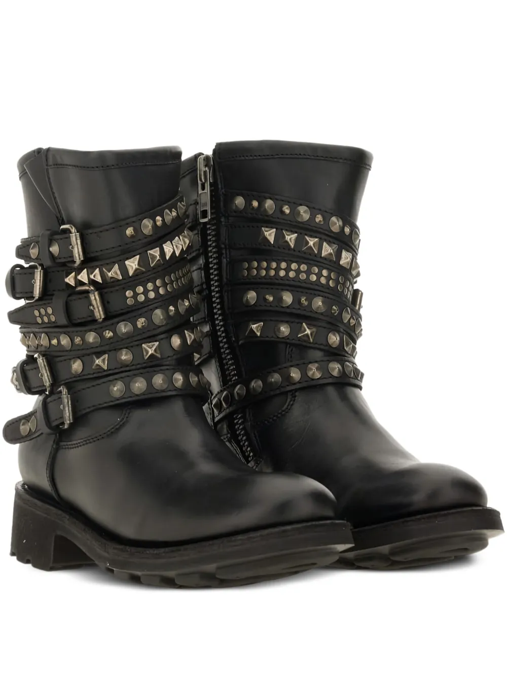 Ash buckle-strap studded boots Black