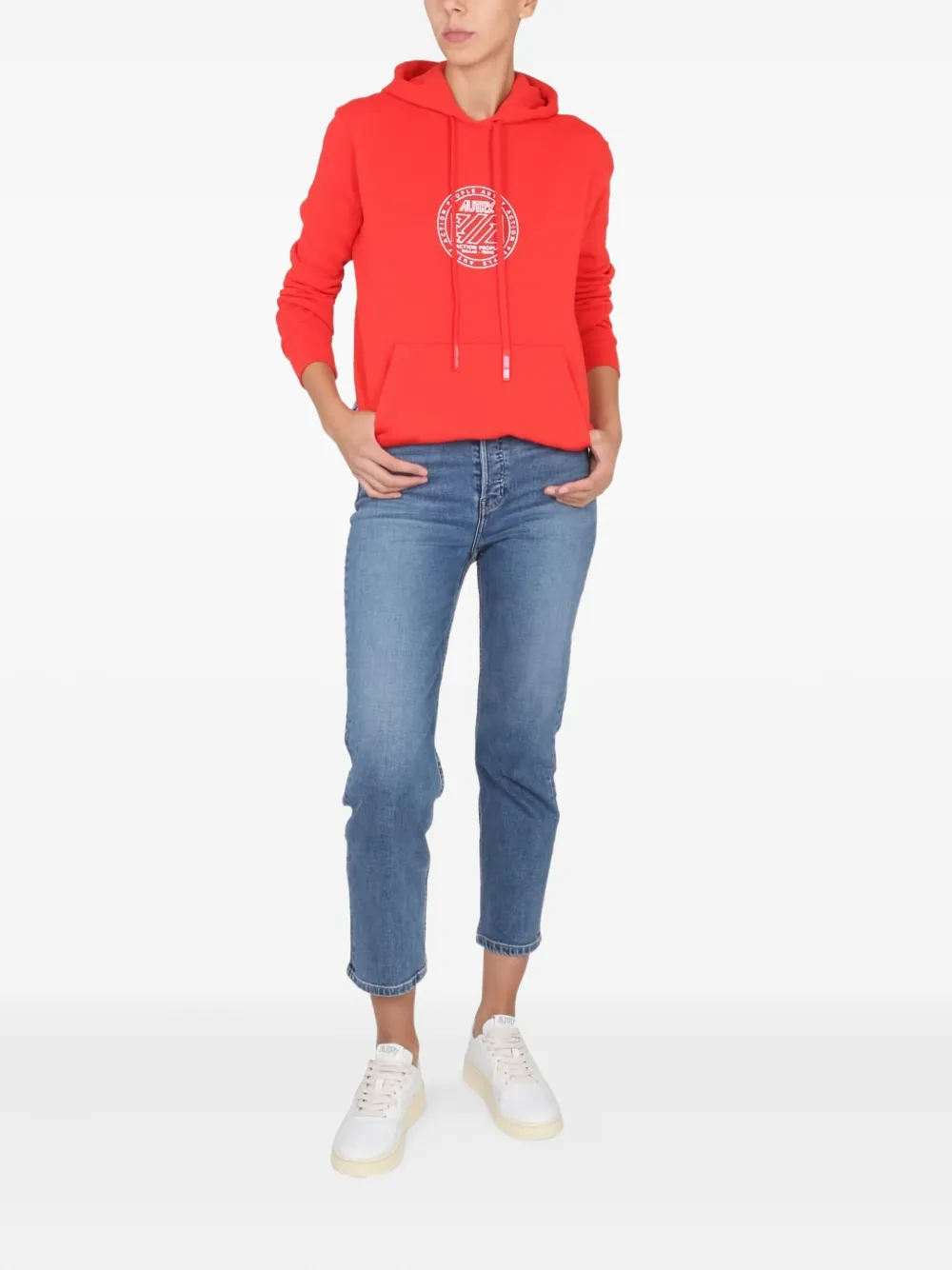 Autry circular-logo cotton hoodie Rood