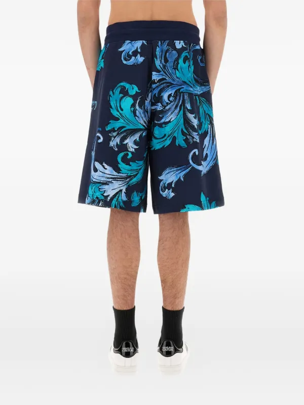 ヴェルサーチェ プリント入りデニムショートパンツ ブルー Versace Jeans Couture プリント デニムショートパンツ 通販