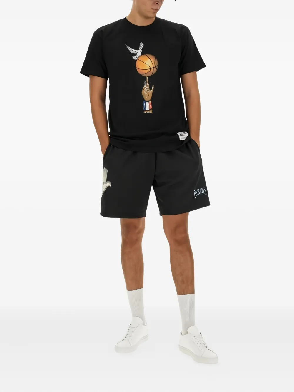 3PARADIS T-shirt met ronde hals en basketbalprint Zwart