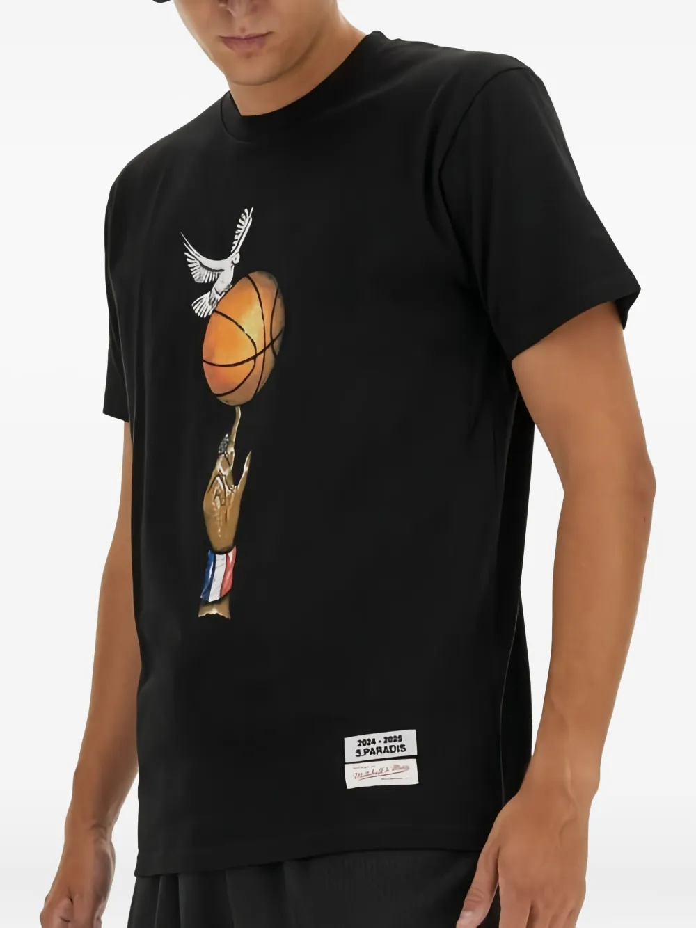 3PARADIS T-shirt met ronde hals en basketbalprint Zwart