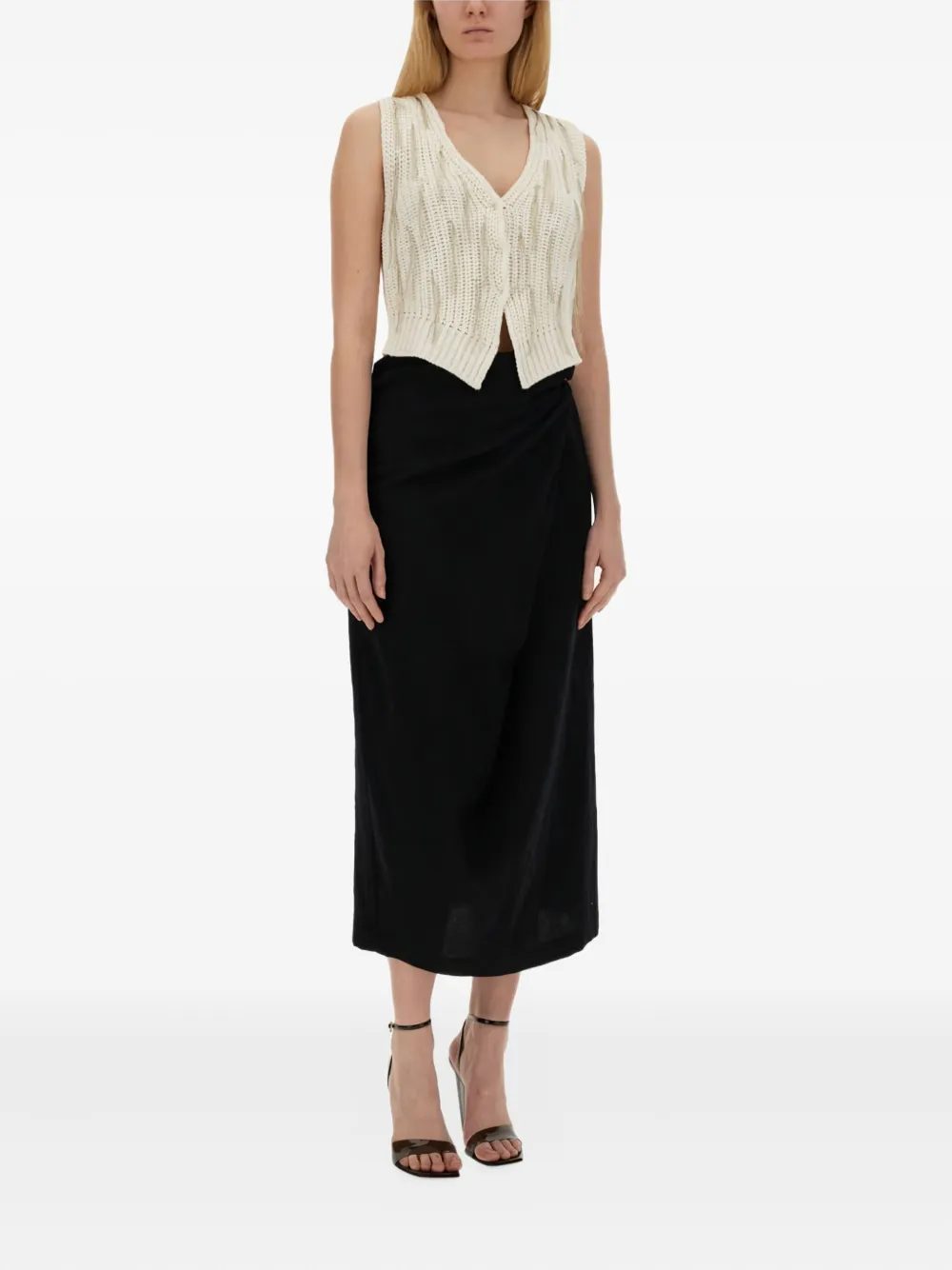 Alysi draped knot-detail midi skirt Zwart