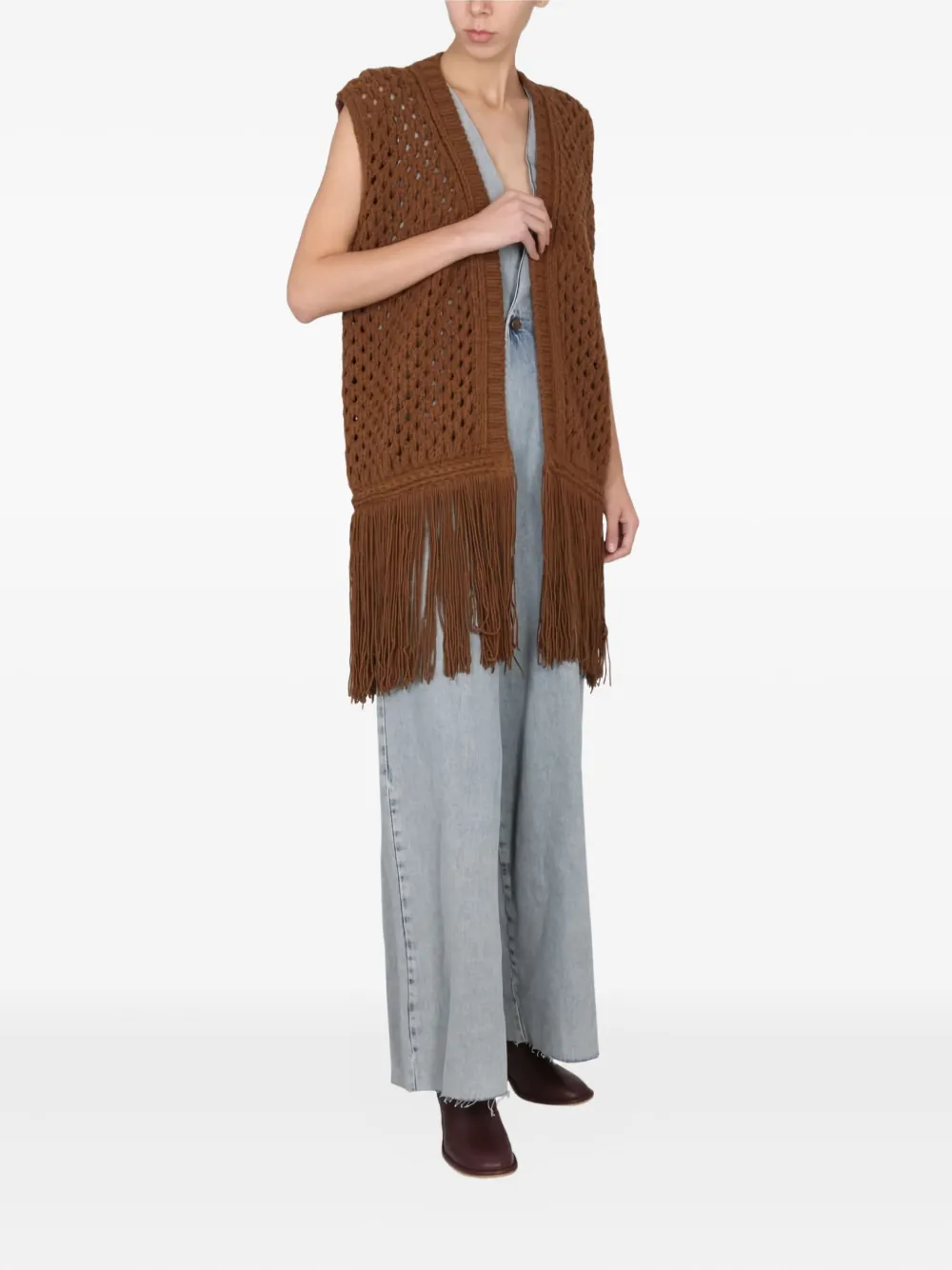 Alysi fringe-hem sleeveless vest Bruin