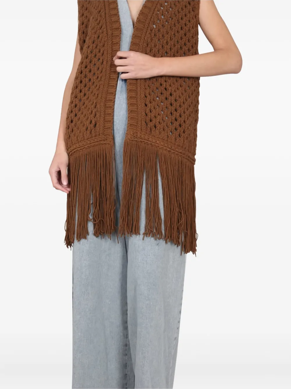 Alysi fringe-hem sleeveless vest Bruin