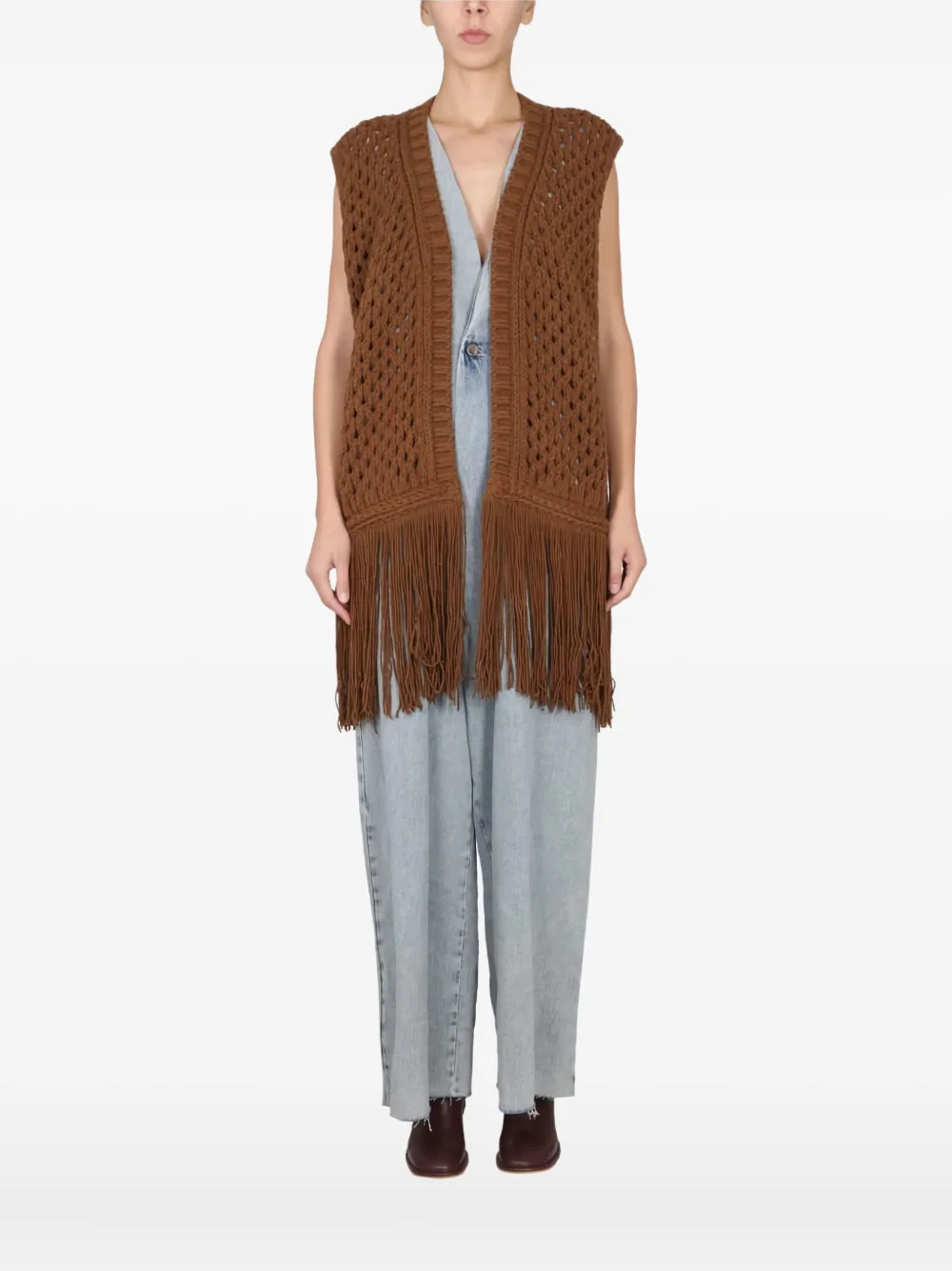 Alysi fringe-hem sleeveless vest Bruin