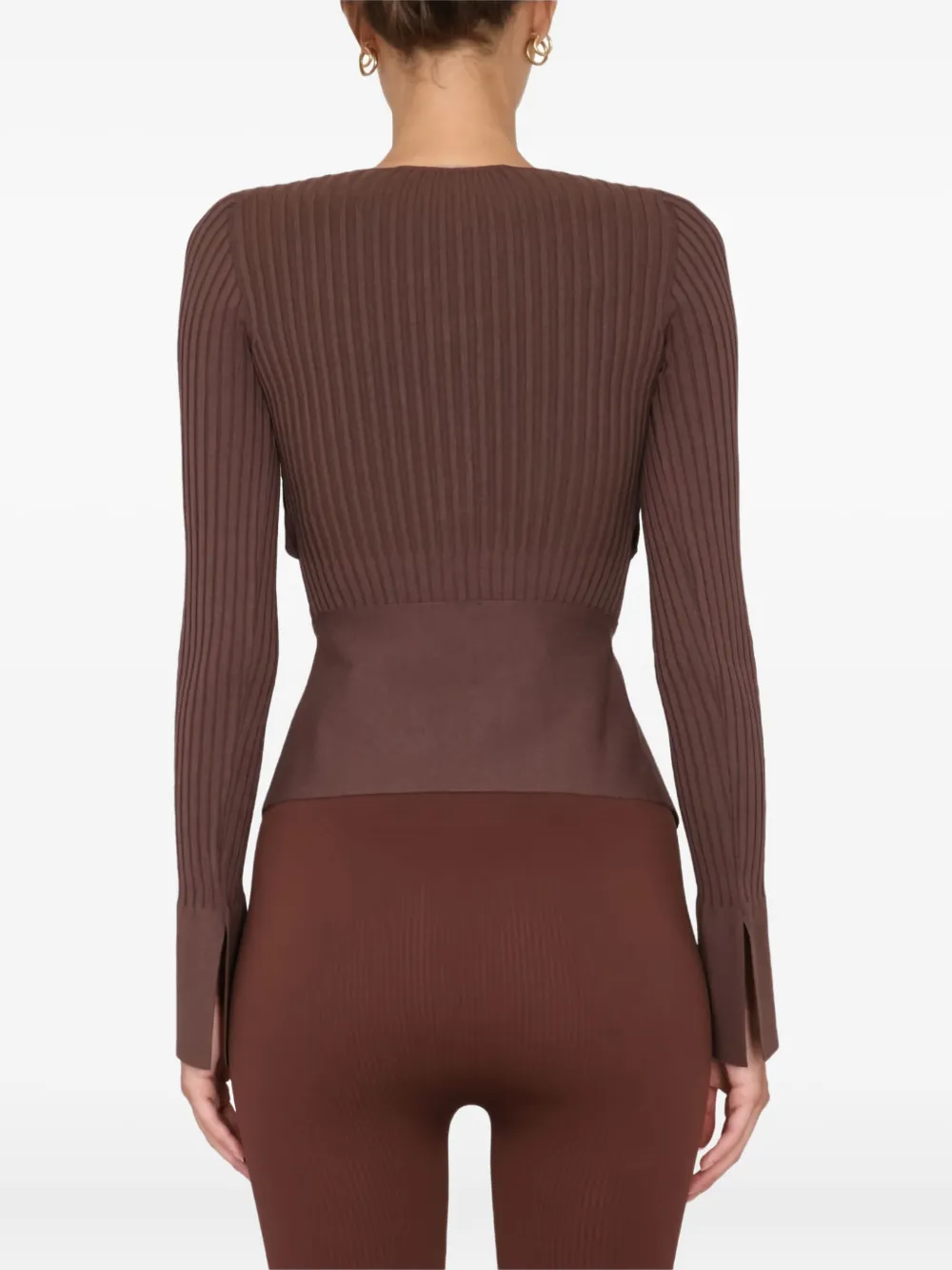 ANDREĀDAMO tie-front ribbed top Bruin