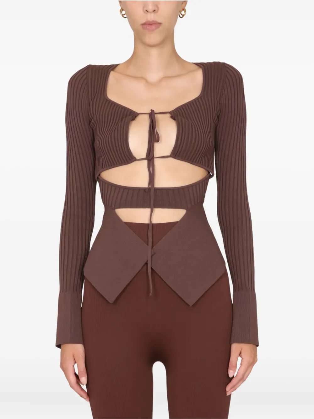 ANDREĀDAMO tie-front ribbed top Bruin