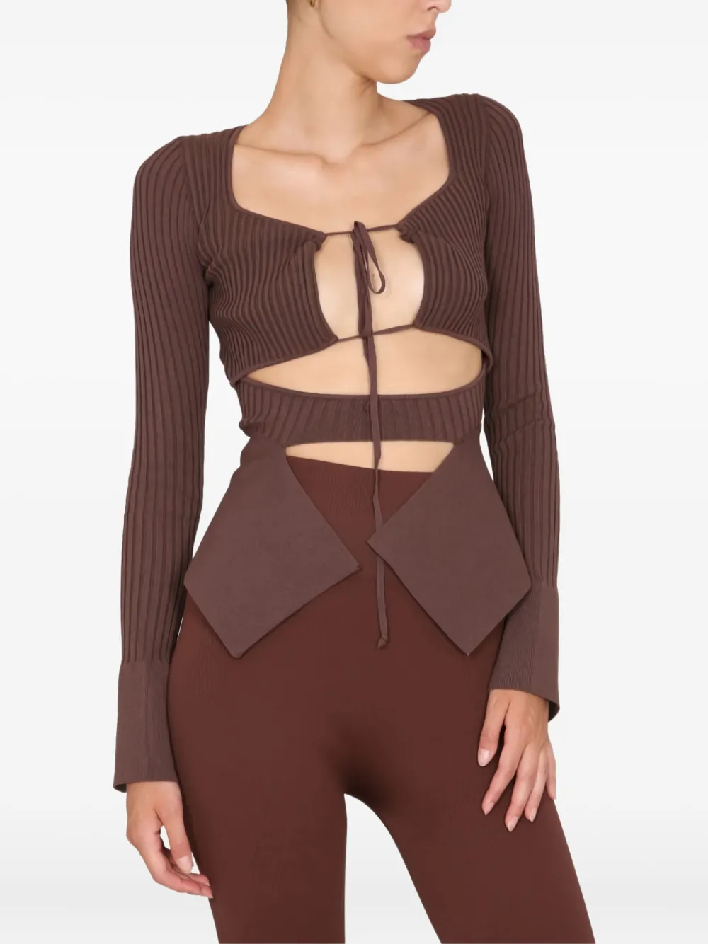 ANDREĀDAMO tie-front ribbed top Bruin